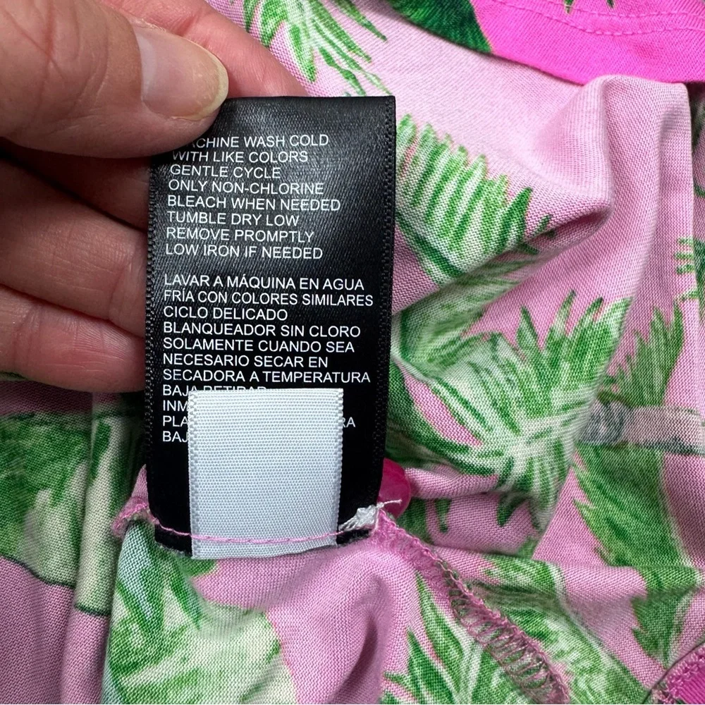 Room Service PJ Pajama Set Pink & Green Palm XXL Cozy Soft Loungewear Tropical - Picture 7 of 12